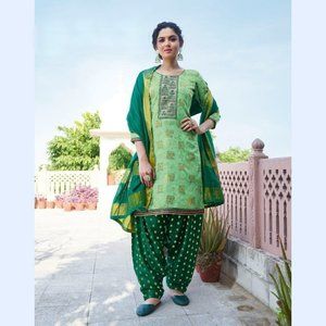 Bandhej Designer Patiala Suit in Green